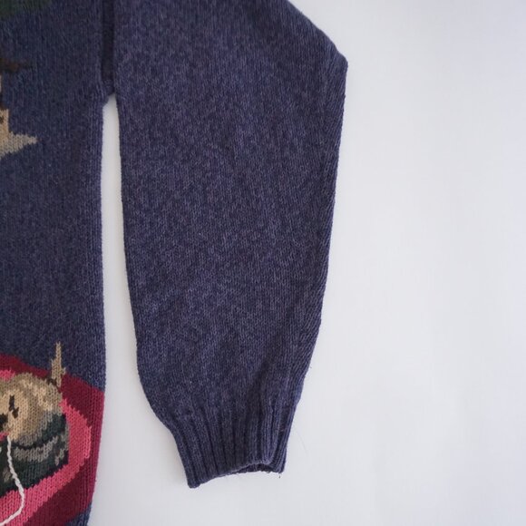 Vintage Northern Reflections Puppy Dog Navy Knit Cardigan Sweater Grandmacore M - Picture 4 of 10